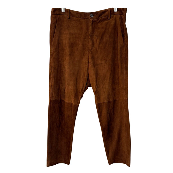 Nili Lotan 8 Goatskin Suede Paris Pants Drop Crotch Slouchy Leather Cognac Brown - Picture 4 of 16